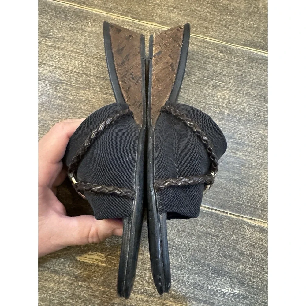 Brighton‎ Lilian Black Leather Wedge Mules Size 8 Silver